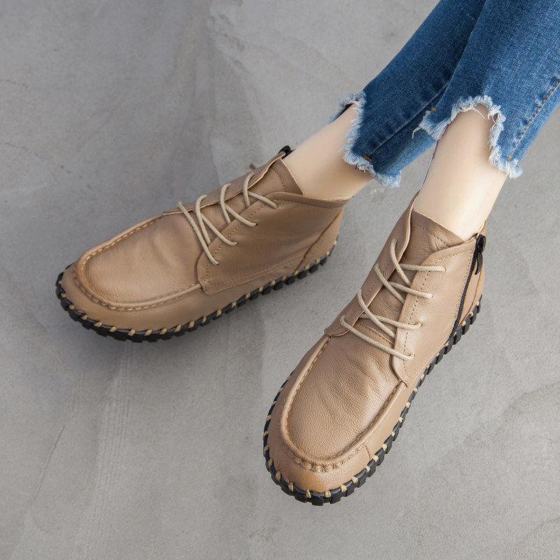Oxford Lace Up Women - Gerçek deri çizmeler kadın sonbahar dantel