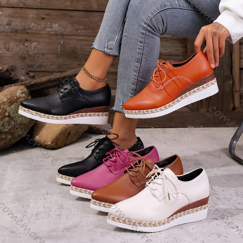 Oxford Lace Up Women - Deri Bağcıklı Kadın Dolgu Topuklu Oxford