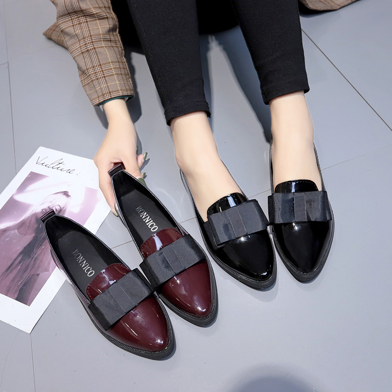 Women Shoes On Sale - Siyah/Şarap Kırmızısı Rugan Deri Sivri Burunlu