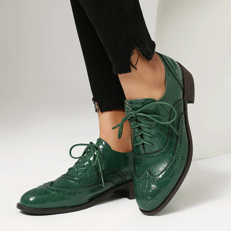 Oxford Lace Up Women - Kadın Taş Baskılı Brogue Oxford Ayakkabı