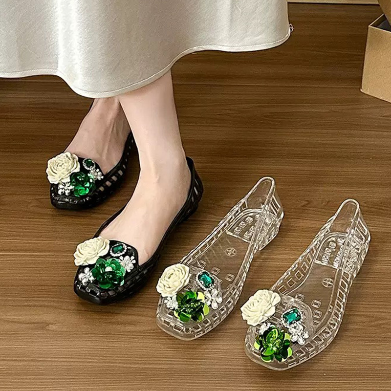 Jelly Sandal Women - Lüks Büyük Yapay Elmas Çiçekli Pullu