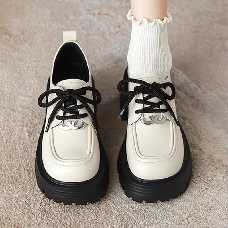 Oxford Lace Up Women - Kadın Beyaz Platform Oxford Ayakkabı Yuvarlak