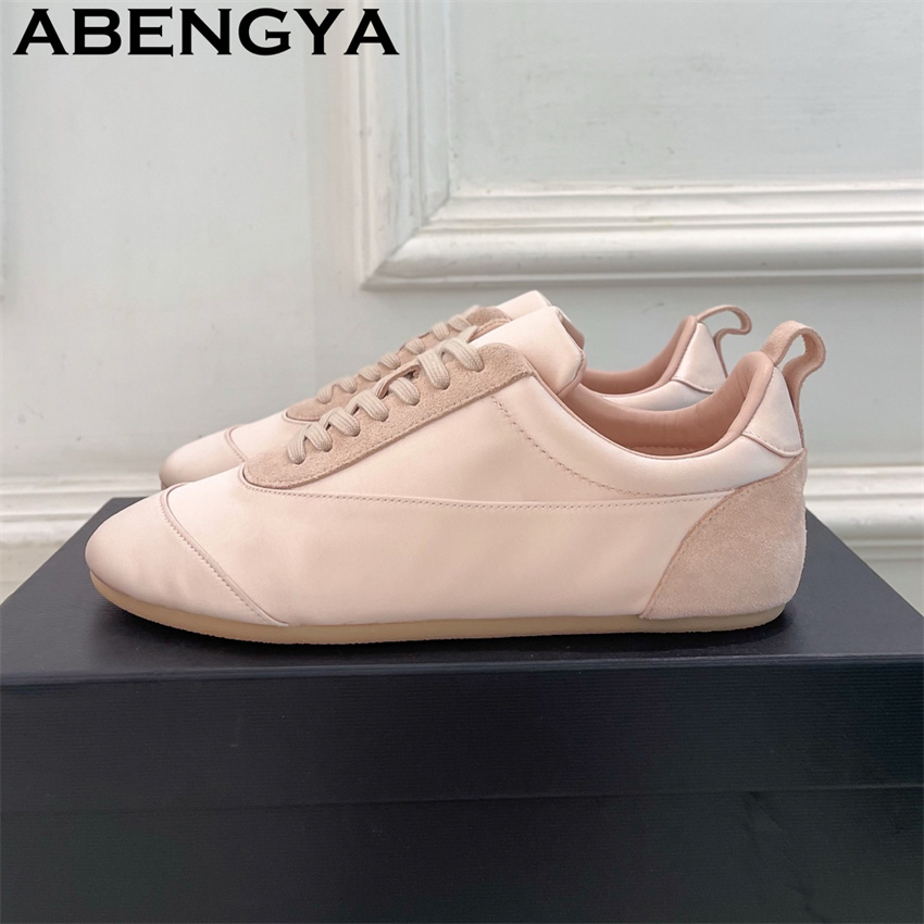 Oxford Lace Up Women - Pembe Saten Yuvarlak Burun Bağcıklı Rahat