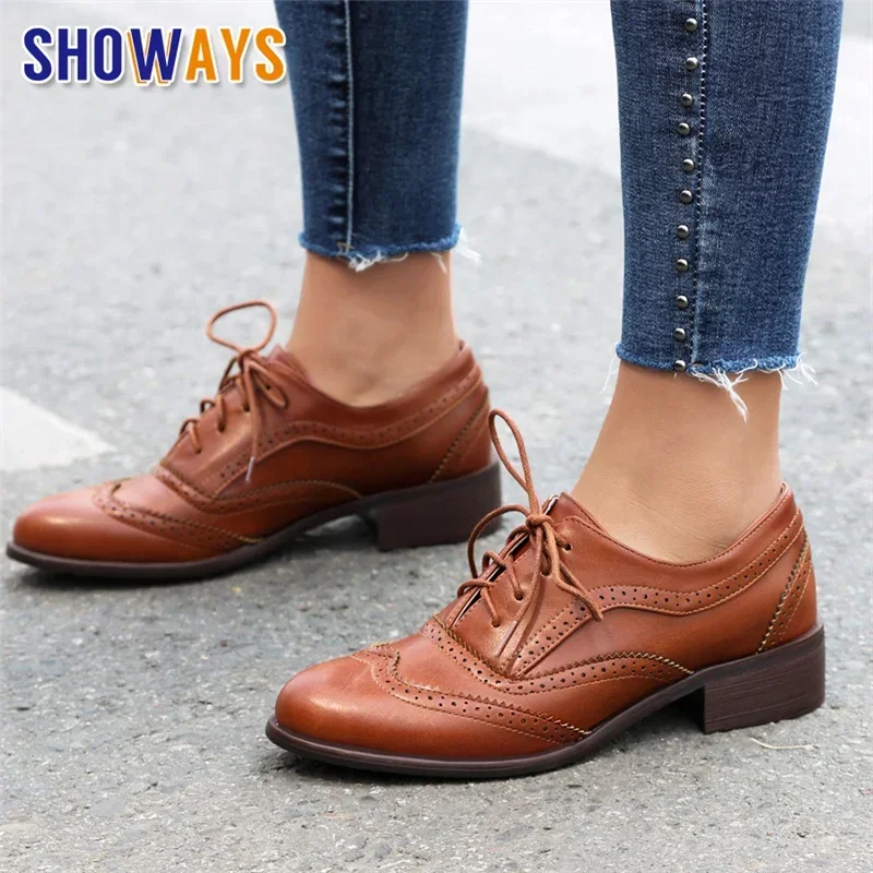 Oxford Lace Up Women - İngiliz Düz Kadın Oxford Ayakkabıları Orta