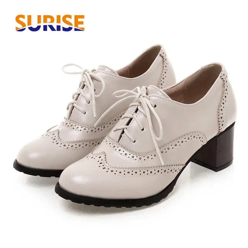 Oxford Lace Up Women - İngiliz Kadın Oxfords Yüksek Blok Topuklu