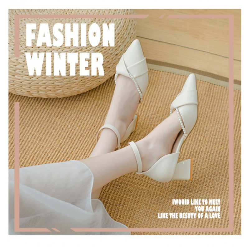 Women'S Shoes For Wide Feet - İnci Bantlı Yüksek Topuklu 2026 Yaz